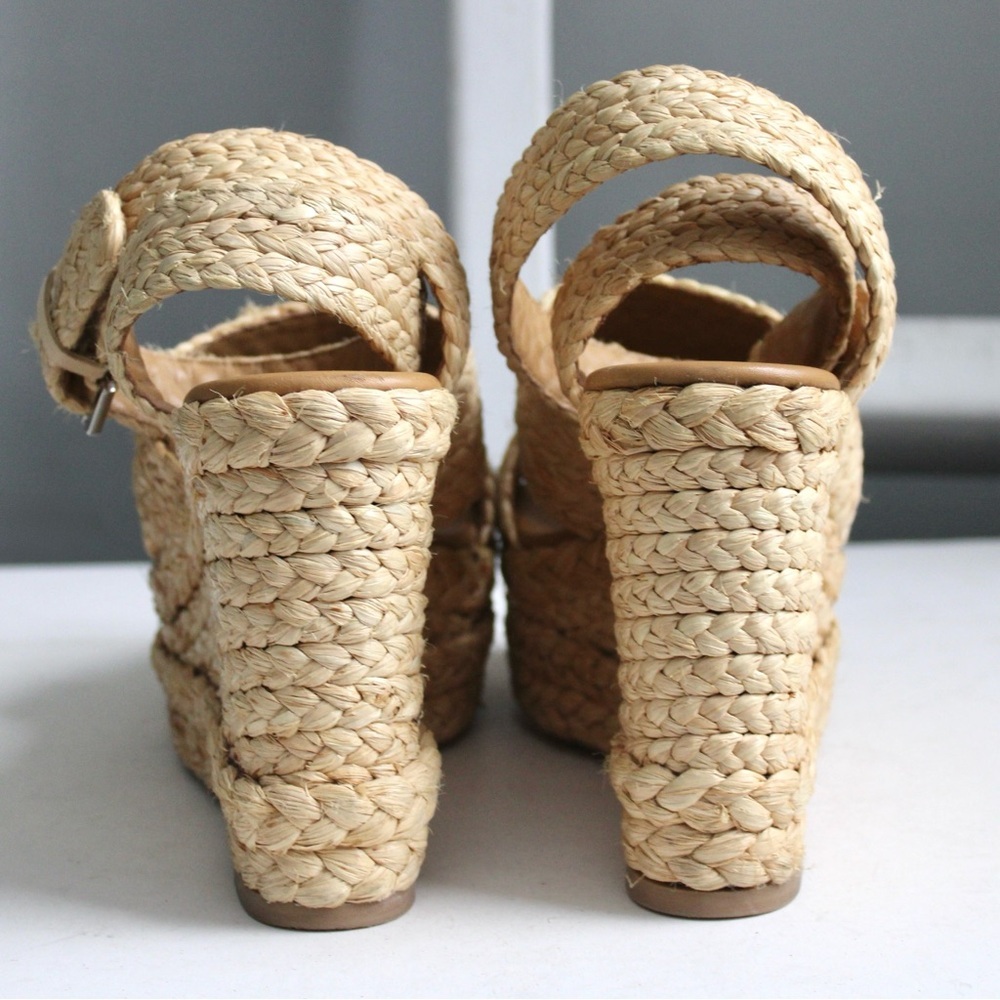 POLO Ralph Lauren Tan Woven Raffia Wicker Wedge Sandal Heels Spain Size 39.5 / 9 - Picture 3 of 8